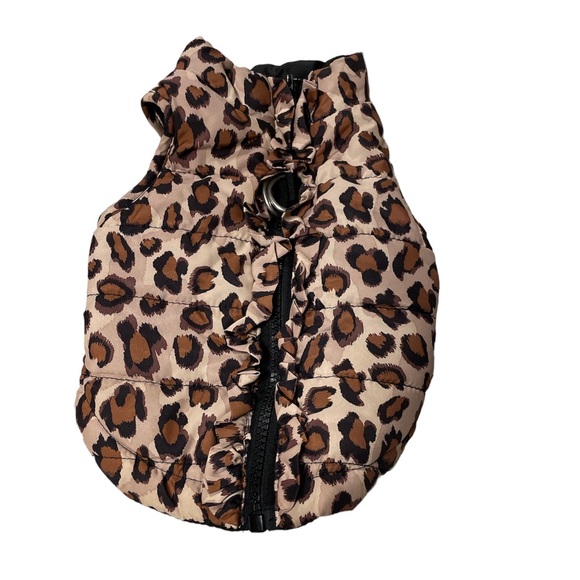 {Lulu Pink} Leopard Dog Ruffle Dress/Coat XS Zipper closure EUC Leash Hooks - Picture 5 of 9